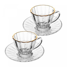 Imagem de CONJUNTO 2 XÍCARAS PARA CHÁ DE CRISTAL COM FIO DE OURO E PIRES RADIAL 180ML - Coliseu Presentes Ltda