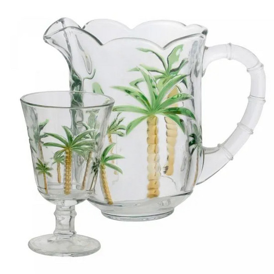 Imagem CONJUNTO JARRA COM 6 TAÇAS DE CRISTAL PALM HAND PAINTING 1,3L/240ML