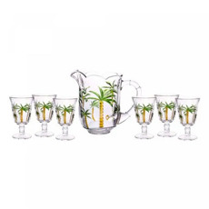 Imagem de CONJUNTO JARRA COM 6 TAÇAS DE CRISTAL PALM HAND PAINTING 1,3L/240ML - Coliseu Presentes Ltda