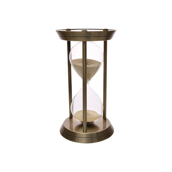 Imagem AMPULHETA EM VIDRO E METAL COR BRONZE COM AREIA BEGE