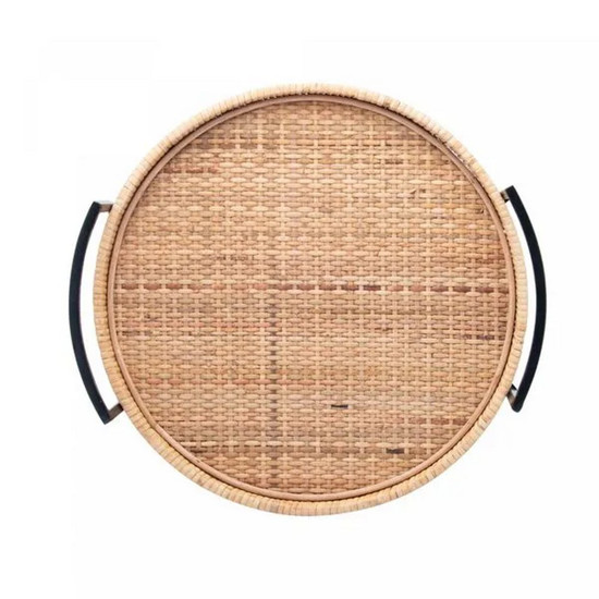 Imagem BANDEJA REDONDA DE FIBRA NATURAL COM ALÇA BALI 32CM X 30CM X 6,5CM