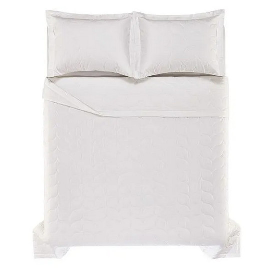 Imagem COLCHA CASAL COM 2 PORTA TRAVESSEIROS 200 FIOS TOM BRANCO