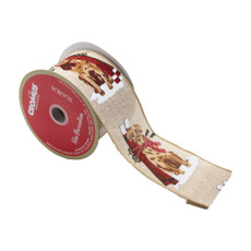 Imagem de FITA NATALINA COM ESTAMPA DE CACHORRO SKI COM GORRO 6,3CM X 9,14M  - Cromus Embalagens Ind. E Com. Ltda