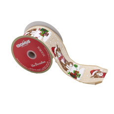 Imagem de FITA NATALINA COM ESTAMPA DE GATO COM GORRO COM GLITTER 6,3CM X 9,14 METROS  - Cromus Embalagens Ind. E Com. Ltda