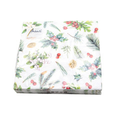 Imagem de JOGO DE GUARDANAPO ESTAMPADO WINTER GREENERY WHITE FSC MIX 20 UNIDADES DE PAPEL 33X33CM - Tulip Gallery Comercio Imp E Exp De Guardanapos 