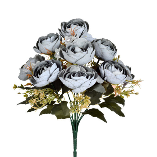 Imagem BUQUÊ DECORATIVO DE RANUNCULOS NATURAL CINZA EM PLÁSTICO MOLDÁVEL 37X26CM - GRILLO