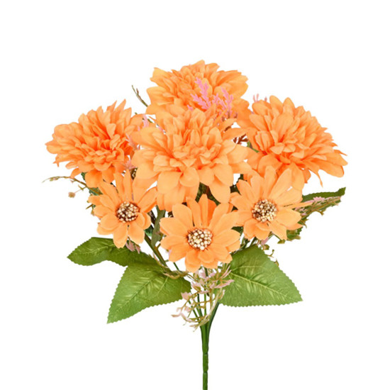 Imagem BUQUÊ MISTO DECORATIVO DE DÁLIA E MARGARIDA LARANJA EM PLÁSTICO MOLDÁVEL - GRILLO