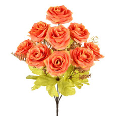 Imagem de BUQUÊ ROSA CETIM X9 LARANJA OUTONO 38X53CM GRILLO 55249 - Grillo Ltda