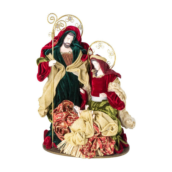 Imagem SAGRADA FAMÍLIA COM BASE DE TECIDO E RESINA COR VERMELHO E VERDE 47CM 