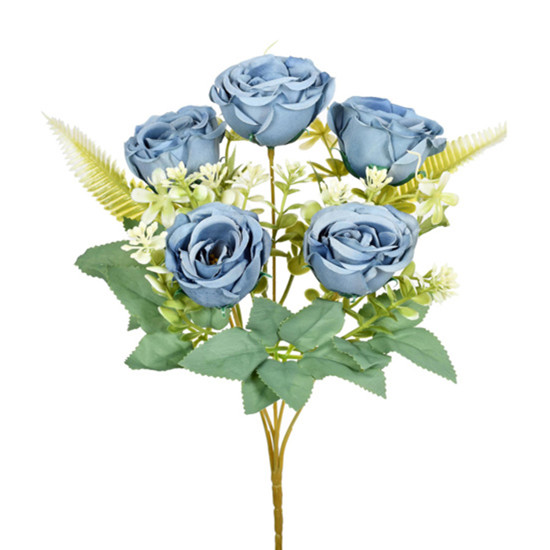 Imagem BUQUÊ DECORATIVO DE ROSAS AZUL EM PLÁSTICO MOLÁVEL 31X5CM - GRILLO