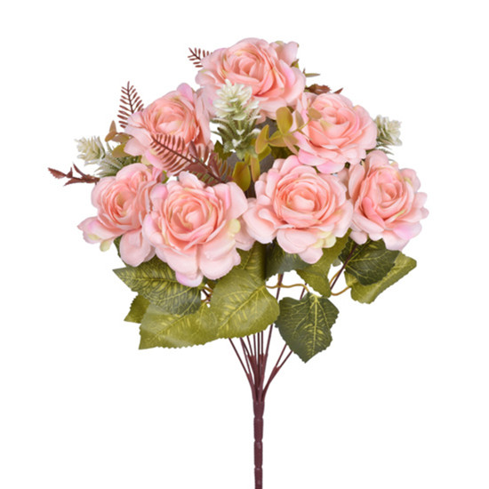 Imagem BUQUÊ MISTO DECORATIVO DE CAMÉLIA ROSA EM PLÁSTICO MOLDÁVEL 47X28 CM - GRILLO