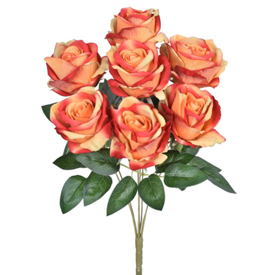 Imagem BUQUÊ DE ROSAS VELUDO DECORATIVO COR LARANJA OUTONO EM PLÁSTICO MOLDÁVEL - GRILLO