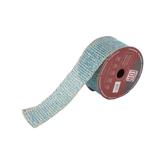 Imagem FITA NATALINA ARAMADA COR AZUL COM NATURAL 6,3CM X 9,14 METROS