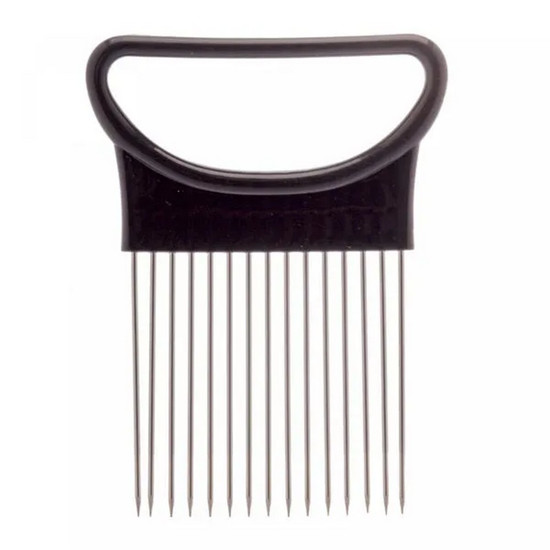 Imagem SUPORTE PARA FATIAR LEGUMES DE AÇO INOX E PLÁSTICO PRETO 11CM
