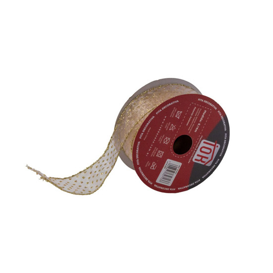 Imagem FITA NATALINA COR TRANSPARENTE COM GLITTER DOURADO 3,8 CM X 9,14 METROS 