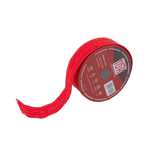 Imagem FITA DE NATAL COR VERMELHO VELUDO COM GLITTER 3,8 CM X 9,14 METROS - TOK DA CASA