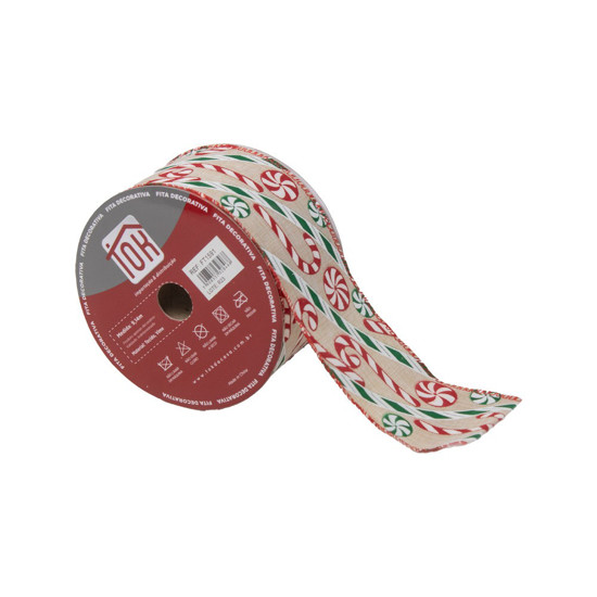 Imagem FITA NATALINA COM BENGALA E DOCE 6,3CM X 9,14 METROS