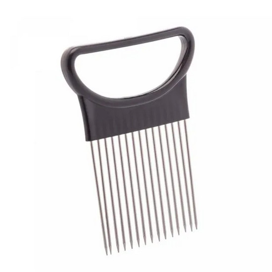 Imagem SUPORTE PARA FATIAR LEGUMES DE AÇO INOX E PLÁSTICO PRETO 11CM