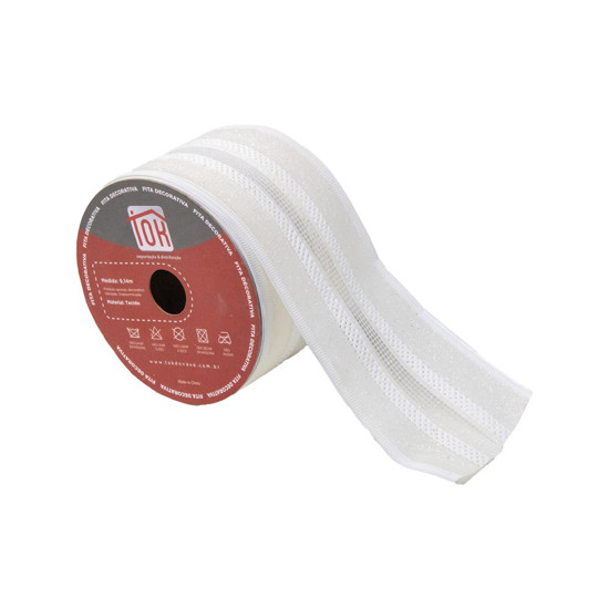 Imagem FITA NATALINA COR BRANCO COM GLITTER 6,3CM X 9,14 METROS 