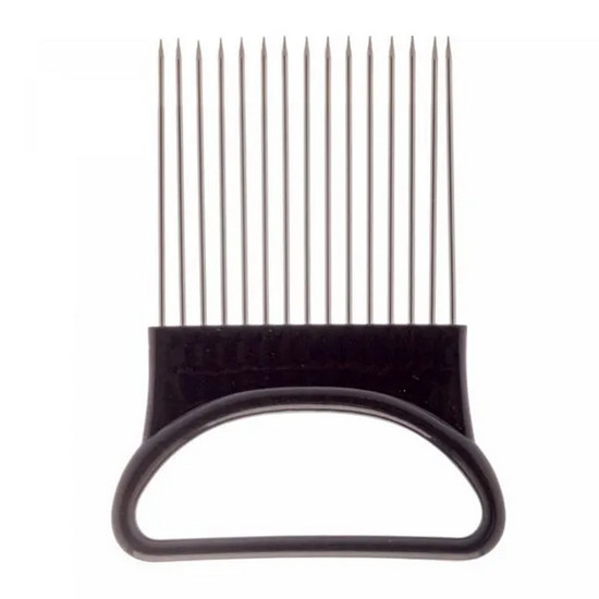Imagem SUPORTE PARA FATIAR LEGUMES DE AÇO INOX E PLÁSTICO PRETO 11CM