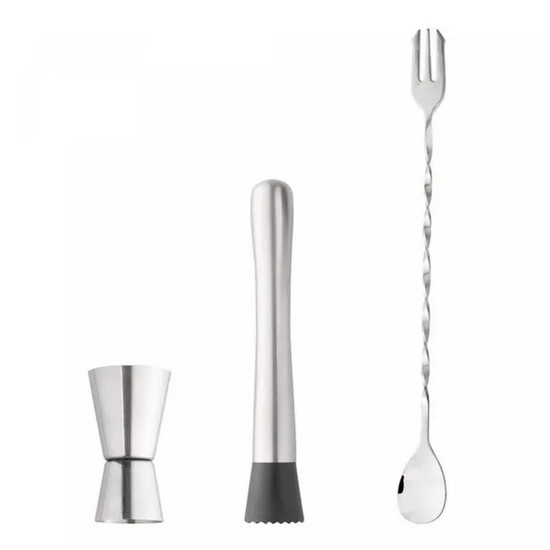 Imagem KIT CAIPIRINHA COM COLHER BAILARINA, DOSADOR DUPLO E MACERADOR EM INOX 