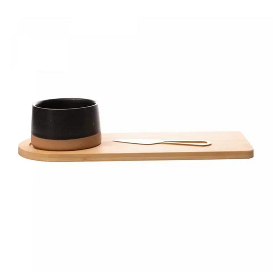 Imagem CONJUNTO PETISQUEIRA COM BANDEJA DE BAMBU E FACA DOURADA 12CM X 30CM X 6CM