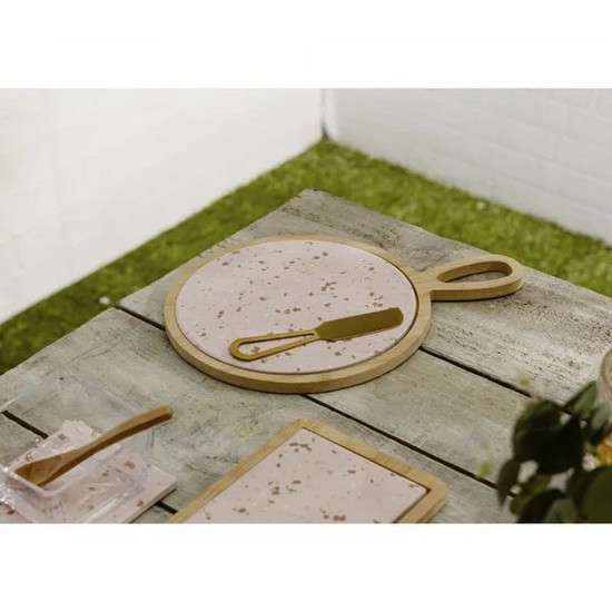 Imagem CONJUNTO PARA QUEIJO DE BAMBU COM TÁBUA REDONDA E FACA TERRAZZO 20CM X 28CM X 1,5CM