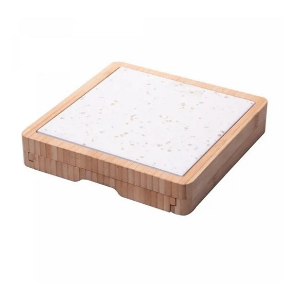 Imagem CONJUNTO 6 PEÇAS PARA QUEIJO COM BANDEJA EM BAMBÚ E TÁBUA TERRAZO 23X23X4CM - LYOR