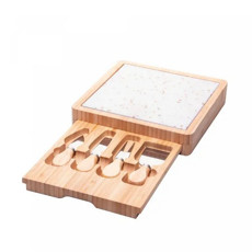 Imagem de CONJUNTO 6 PEÇAS PARA QUEIJO COM BANDEJA EM BAMBÚ E TÁBUA TERRAZO 23X23X4CM - LYOR - Coliseu Presentes Ltda