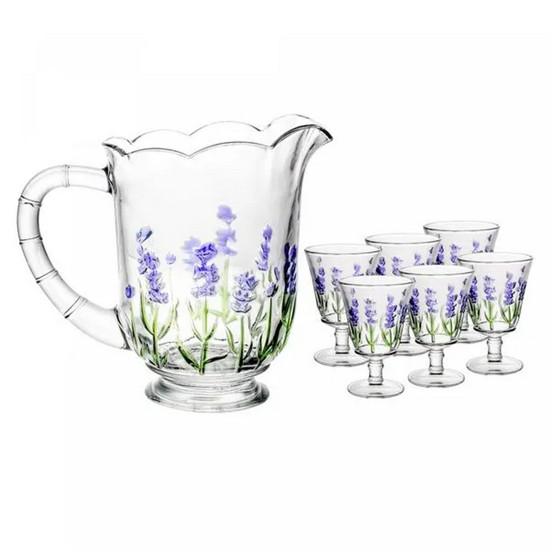 Imagem CONJUNTO JARRA COM 6 TAÇAS DE CRISTAL LAVANDA HAND PAINTING 1,5L/240ML 