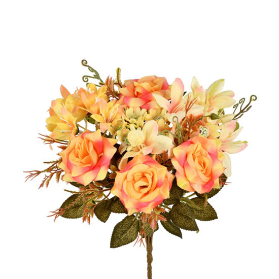 Imagem BUQUÊ MISTO ROSA LIRIO E MARGARIDA X7 LARANJA AMARELO 32X33CM GRILLO 52973