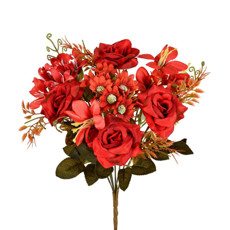 Imagem de BUQUÊ MISTO ROSA LIRIO E MARGARIDA X7 VERMELHO 32X33CM GRILLO 52973 - Grillo Ltda