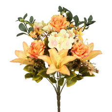 Imagem de BUQUÊ MISTO ROSA LIRIO E HORTENSIA X12 LARANJA AMARELO 46X20CM - GRILLO 52972 - Grillo Ltda