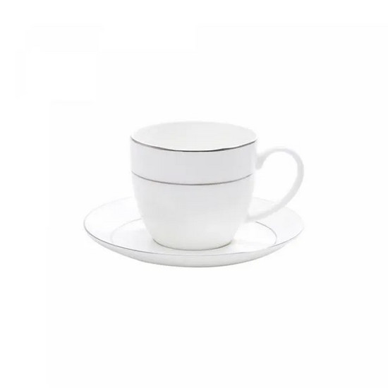 Imagem APARELHO DE JANTAR MÔNACO 42 PEÇAS EM PORCELANA BRANCA COM BORDA PRATEADA - WOLFF