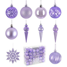 Imagem de JOGO DE BOLA NATALINA COR LAVANDA COM GLITTER COM 60 BOLAS DE PLÁSTICO 36CMX30CM GRILLO 56489 - Grillo Ltda