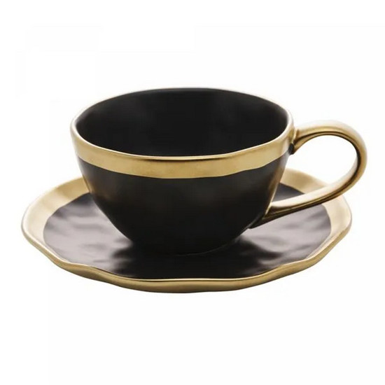 Imagem XÍCARA DE CHÁ DE PORCELANA DUBAI PRETO E DOURADO 200ML WOLFF