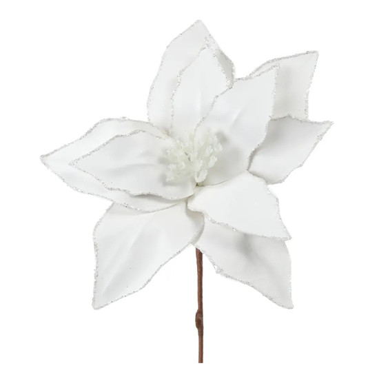 Imagem FLOR DECORATIVA POINSÉTIA COR BRANCO COM GLITTER 30X20X20CM - CROMUS