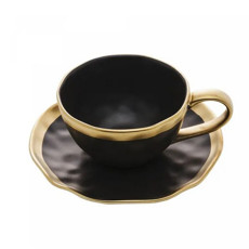 Imagem de XÍCARA DE CHÁ DE PORCELANA DUBAI PRETO E DOURADO 200ML WOLFF - Rojemac Impotacao E Exportacao Ltda
