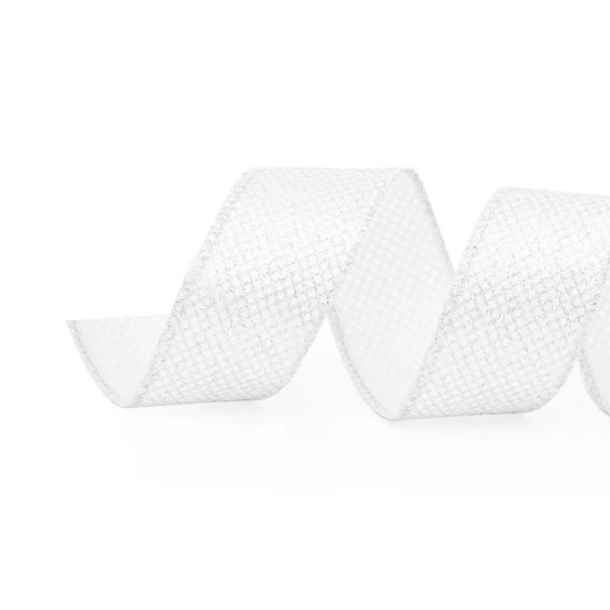 Imagem FITA DECORATIVA DE NATAL COM GLITTER COR BRANCO E PRATEADO 3,8CM X 9,14 METROS - CROMUS 