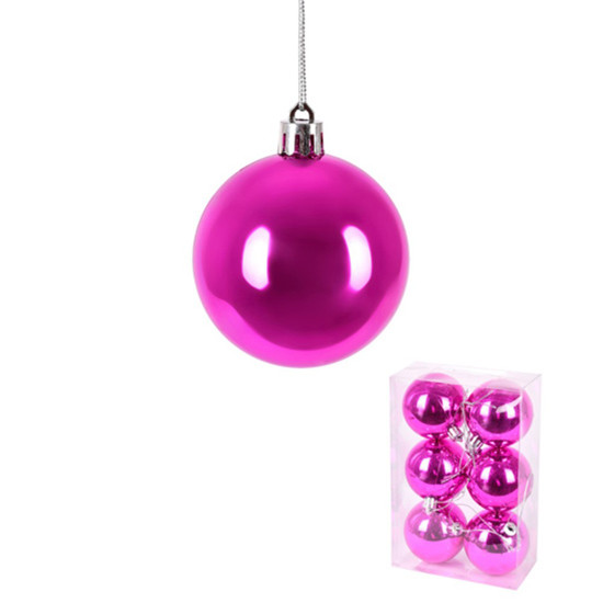 Imagem JOGO DE BOLA DE NATAL COR ROSA DE PLÁTICO 6 UNIDADES DE 6CM - GRILLO 38329