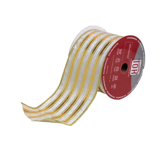 Imagem FITA DECORATIVA NATALINA COR BRANCO COM DOURADO 10CMX9.14M - TOK DA CASA 