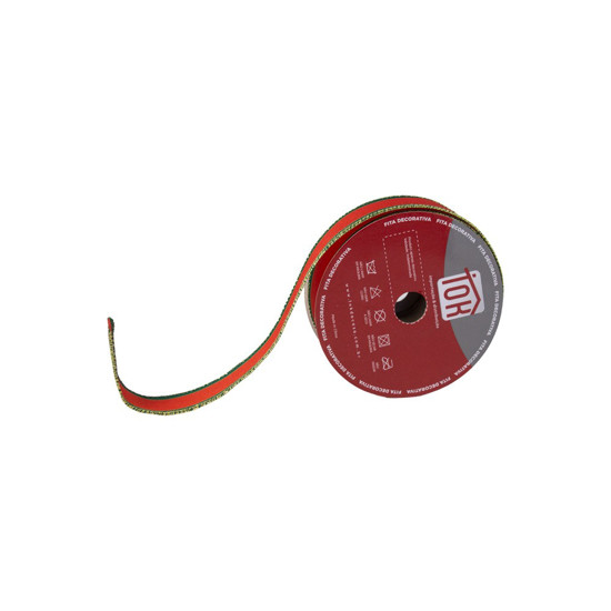 Imagem FITA DECORATIVA COR VERMELHO, VERDE E DOURADO 3.8CM X 9.14M - TOK DA CASA