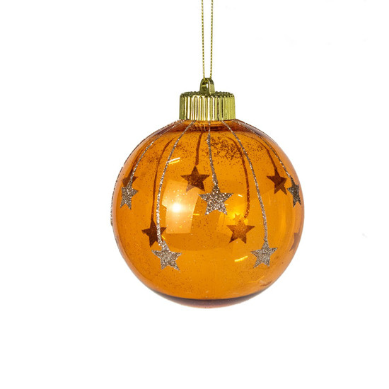 Imagem JOGO DE BOLA NATALINA COR LARANJA COM GLITTER EM CORAÇÃO 3 PEÇAS DE 10CM - TOK DA CASA