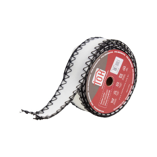 Imagem FITA DECORATIVA DE NATAL COR BRANCO COM BORDA PRETA 3.8CM X 9.14M - TOK DA CASA