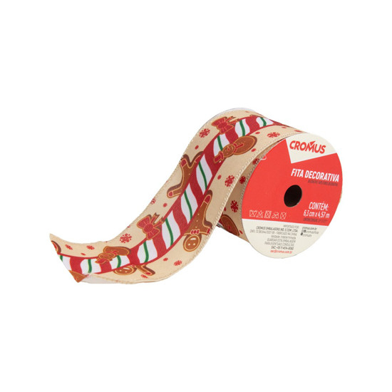 Imagem FITA DECORATIVA COM ESTAMPA DE NATAL 6,3CM X 4,57 METROS - CROMUS 
