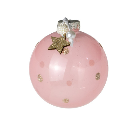 Imagem JOGO DE BOLA NATALINA COR ROSA COM GLITTER E ESTRELA 2 UNIDADES DE 10CM - TOK DA CASA 