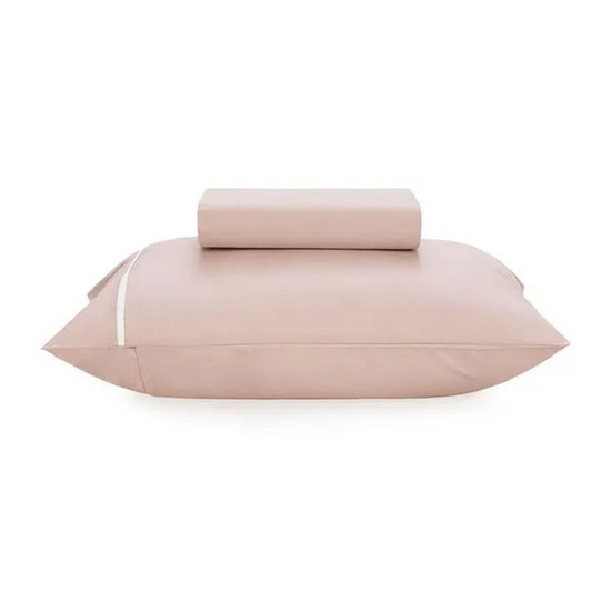 Imagem LENÇOL SOLTEIRO COM ELÁSTICO E FRONHA PERCAL 100% ALGODÃO NOAH ROSA/BRANCO - KARSTEN 