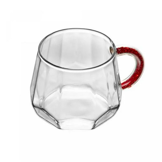 Imagem CONJUNTO 2 CANECAS DE VIDRO BOROSSILICATO COM ALÇA VERMELHA 220ML - WOLFF