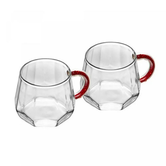 Imagem CONJUNTO 2 CANECAS DE VIDRO BOROSSILICATO COM ALÇA VERMELHA 220ML - WOLFF