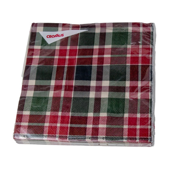 Imagem GUARDANAPO EM PAPEL XADREZ VERDE, VERMELHO E BRANCO 33X33CM 20 UNIDADES - CROMUS 